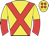 yellow, red cross sashes, yellow and red halved sleeves, yellow cap, red spots