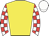 Yellow, White and Red check sleeves, White cap