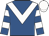 Royal blue, white chevron, hooped sleeves, white cap