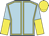 Light blue, yellow seams, halved sleeves, yellow cap