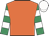 Orange, emerald green and white hooped sleeves, white cap