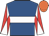 Royal blue, white hoop, red and white diabolo on sleeves, orange cap