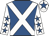 Royal blue, white cross belts, white sleeves, royal blue stars, white cap, royal blue star