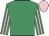 Emerald green, pink striped sleeves, pink cap