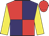Red and purple (quartered), yellow sleeves, red cap