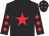 Black, red star, diamonds on sleeves, black cap, red stars