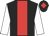 Black, red stripe, white sleeves, black cap, red       diamond