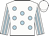 White, light blue spots, striped sleeves, white cap