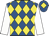 Royal blue and yellow diamonds, white sleeves, royal blue cap, yellow diamond