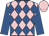 Pink and royal blue diamonds, royal blue sleeves, pink cap