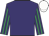 Purple, emerald green striped sleeves, white cap