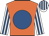 Orange, royal blue disc, white and royal blue striped sleeves and cap