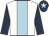 White, light blue stripe, dark blue sleeves, dark blue cap, light blue star