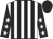 White and black stripes, black sleeves, white stars, black cap