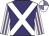 Purple, white cross belts, white and mauve striped sleeves, quartered cap