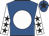 Royal blue, white disc, white sleeves, black stars, royal blue cap, black star