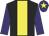 Black, yellow stripe, purple sleeves, purple cap, yellow star