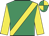Emerald green, yellow sash and sleeves, quartered cap