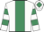 White, emerald green stripe, hooped sleeves and diamond on cap