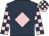 Dark blue, pink diamond, pink and dark blue check sleeves and cap
