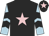 Black, pink star, light blue and black chevrons on sleeves, black cap, pink star