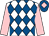 WHITE and ROYAL BLUE diamonds, PINK sleeves, ROYAL BLUE cap, PINK diamond