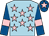 Light blue, pink stars, royal blue sleeves, pink armlets and star on royal blue cap