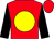 Red, yellow disc, black sleeves, red cap