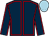 dark blue, red seams, dark blue sleeves, red seams, light blue cap