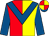 red, yellow halved, royal blue chevron, royal blue sleeves, red and yellow quartered cap, royal blue peak
