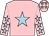 pink, light blue star,light blue stars on sleeves and cap
