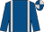 Royal blue, silver braces, royal blue sleeves, quartered cap