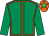 Emerald green, orange seams, emerald green sleeves, orange cap, em green star