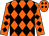 Orange body, black diamonds, orange arms, black diamonds, orange cap, black diamonds