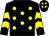 Black, yellow spots, yellow chevrons on sleeves, yellow spots on cap