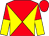 Red and yellow diabolo, halved sleeves, red cap