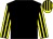 black, yellow sleeves, black stripes, yellow cap, black stripes