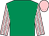 Emerald green, pink and white striped sleeves, pink cap