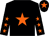 Black body, orange star, black arms, orange stars, black cap, orange star