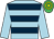 Light blue & dark blue hoops, light blue sleeves, em green & yellow hooped cap