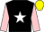 Black, white star, pink sleeves, yellow cap