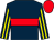 Dark blue, red hoop, dark blue and yellow striped sleeves, red cap