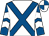 White, royal blue cross belts, royal blue and white chevrons on sleeves, white and royal blue quartered cap