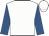 White, royal blue sleeves, white cap