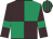 brown and emerald green quarters, brown sleeves, emerald green armlets, brown cap, emerald green stripes