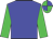 blue, lime green sleeves, quartered cap