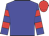 blue, red hoops on sleeves, red cap
