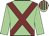 Light green body, light green arms, maroon cross sashes, light green cap, maroon stripes