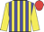 Yellow body, blue striped, yellow arms, red cap