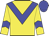 Yellow body, big-blue chevron, yellow arms, big-blue chevron, big-blue cap